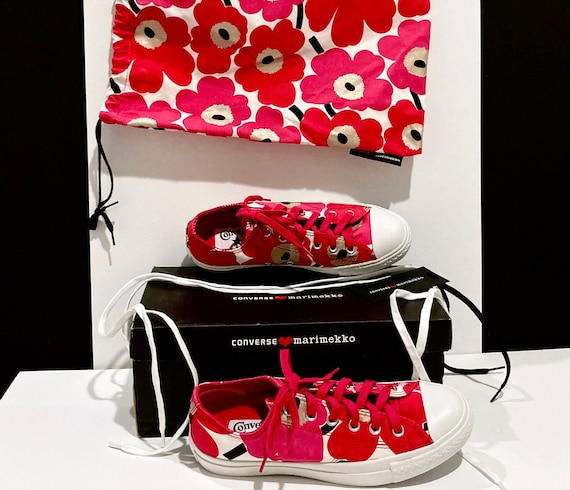 Marimekko Converse All Star Sneakers Women s Size 9 Chuck Taylor Unikko Pink Gold Flower Print Canvas Low Top Tennis Shoes Etsy