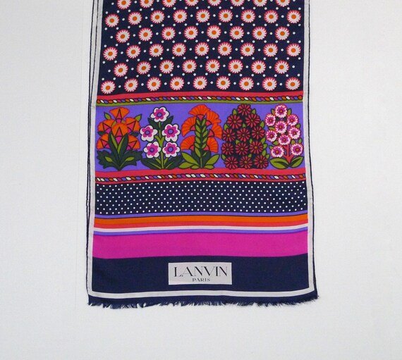 Lanvin Paris Scarf Vintage Mod Flowers Long Scarf… - image 1