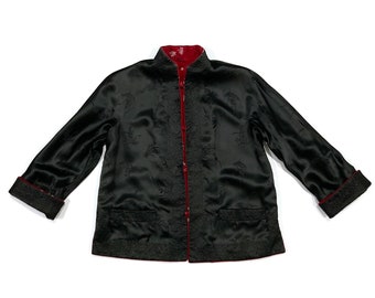 Chinese Jacket Reversible - Red or Black Floral Tapestry - Vintage