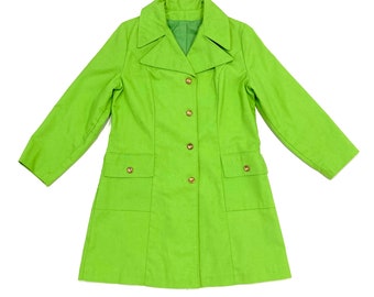 Lime Green Jacket Vintage 60's Canvas Poplin Coat Topper - Bright