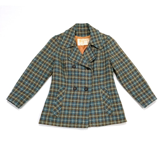 Pendleton Plaid Jacket 1960's Vintage Blue & Brow… - image 1