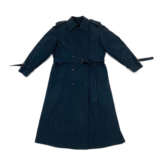 London Fog Trench Coat Vintage 1980's Dark Blue Overcoat With