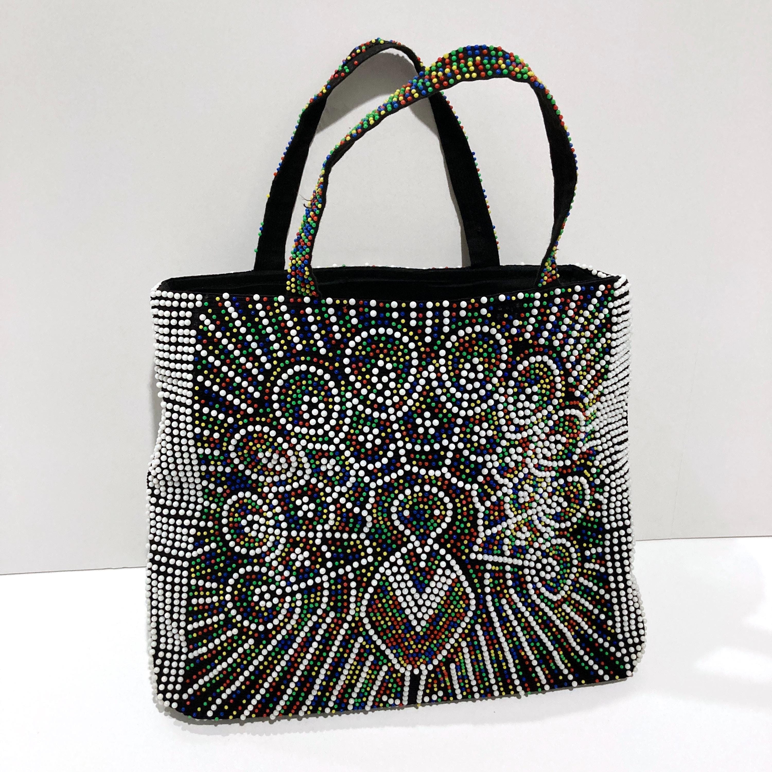 Beaded Peacock Purse - Vintage 1960s to 70's Mod Candy Dots