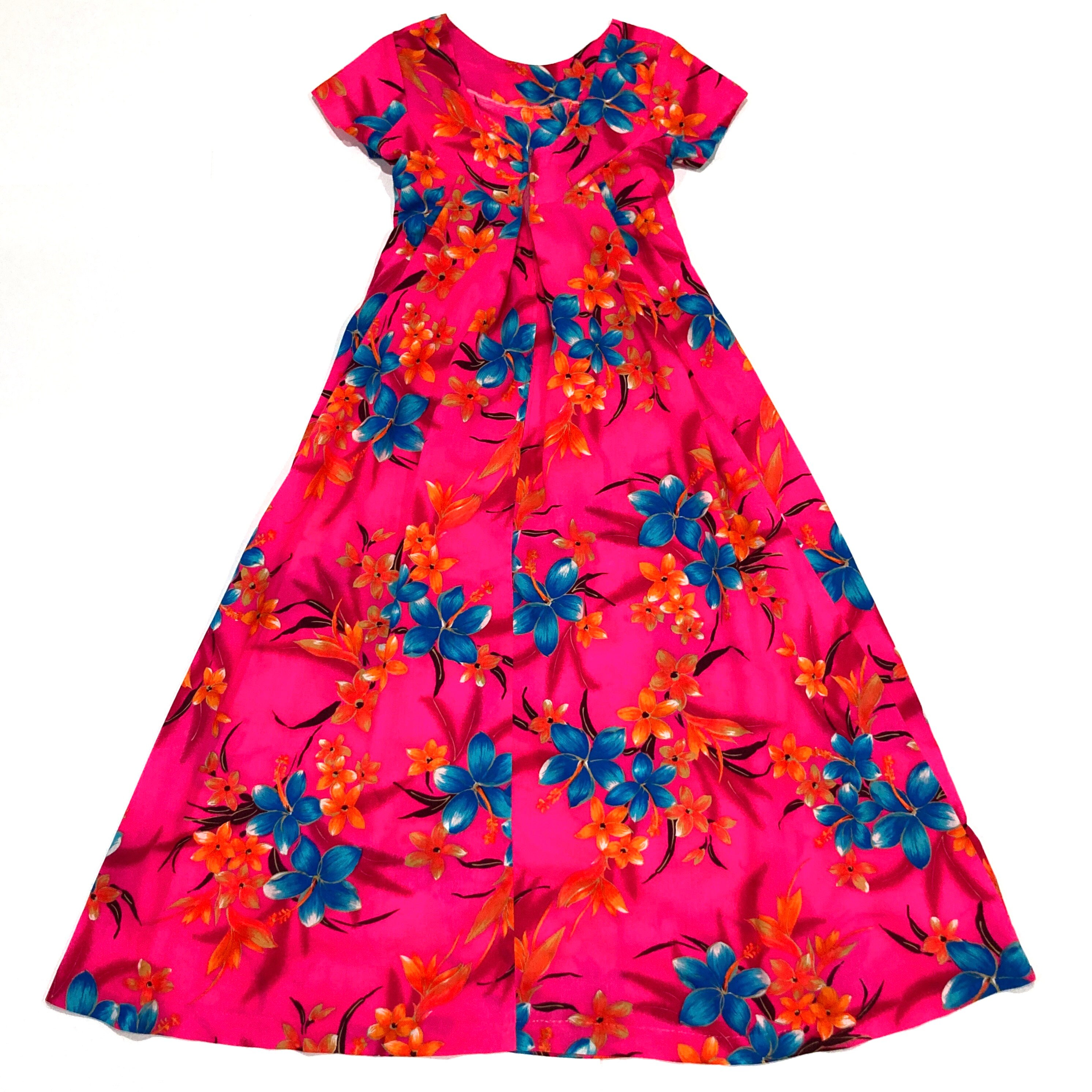 Pink Hawaiian Maxi Dress Vintage 1970's Blue Hibiscus Floral Print ...