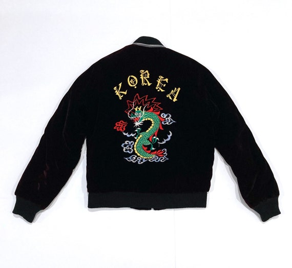 Embroidered Dragon Velvet Bomber Jacket from Korea Vi… Gem