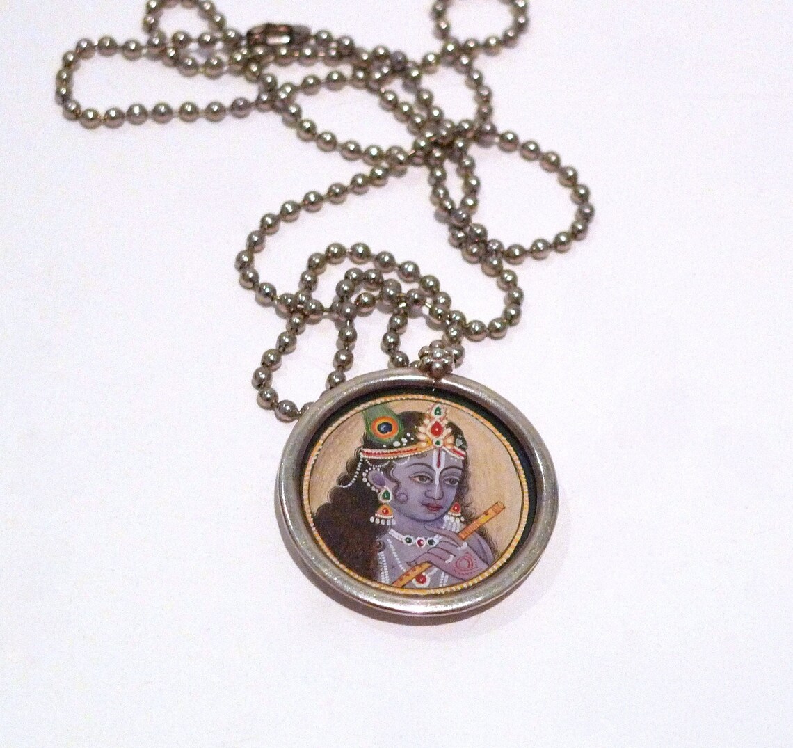 Krishna Pendant From India 1990s Vintage Miniature Painting / Etsy