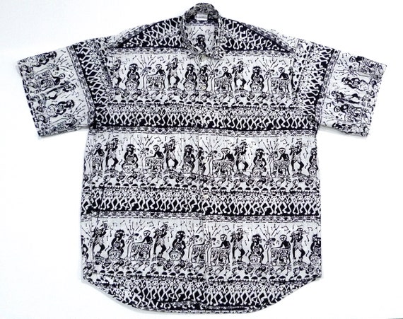 Indonesian Tribal Shirt Mens Vintage Drummers Mus… - image 1