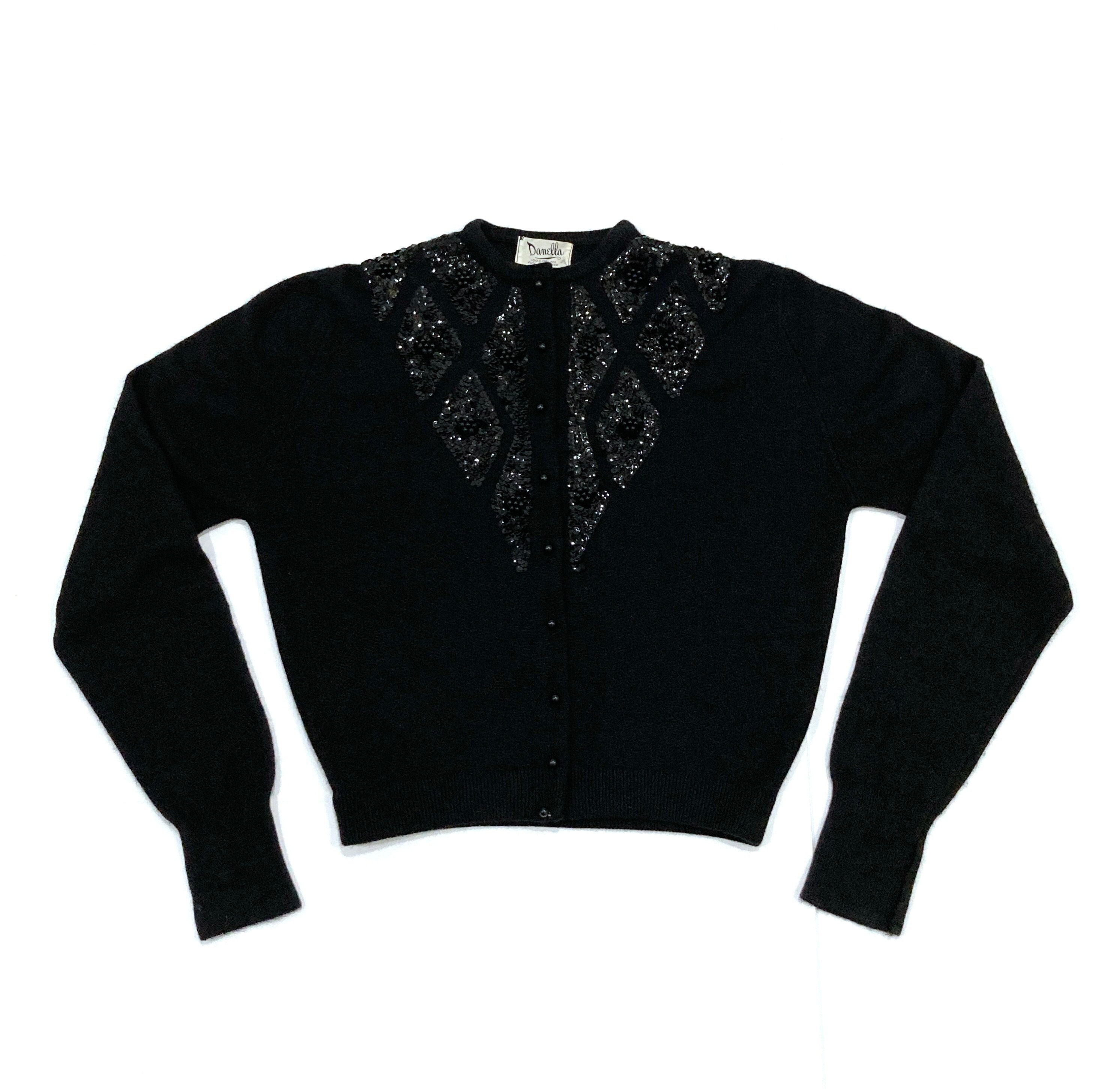Vintage 50s Black Cardigan - Etsy