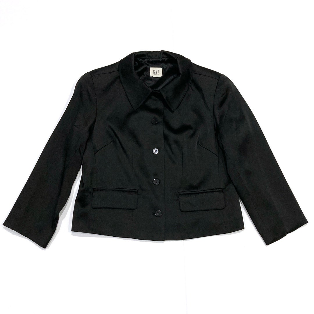 Black Satin Jacket Vintage 1990's Women's Size Medium Button