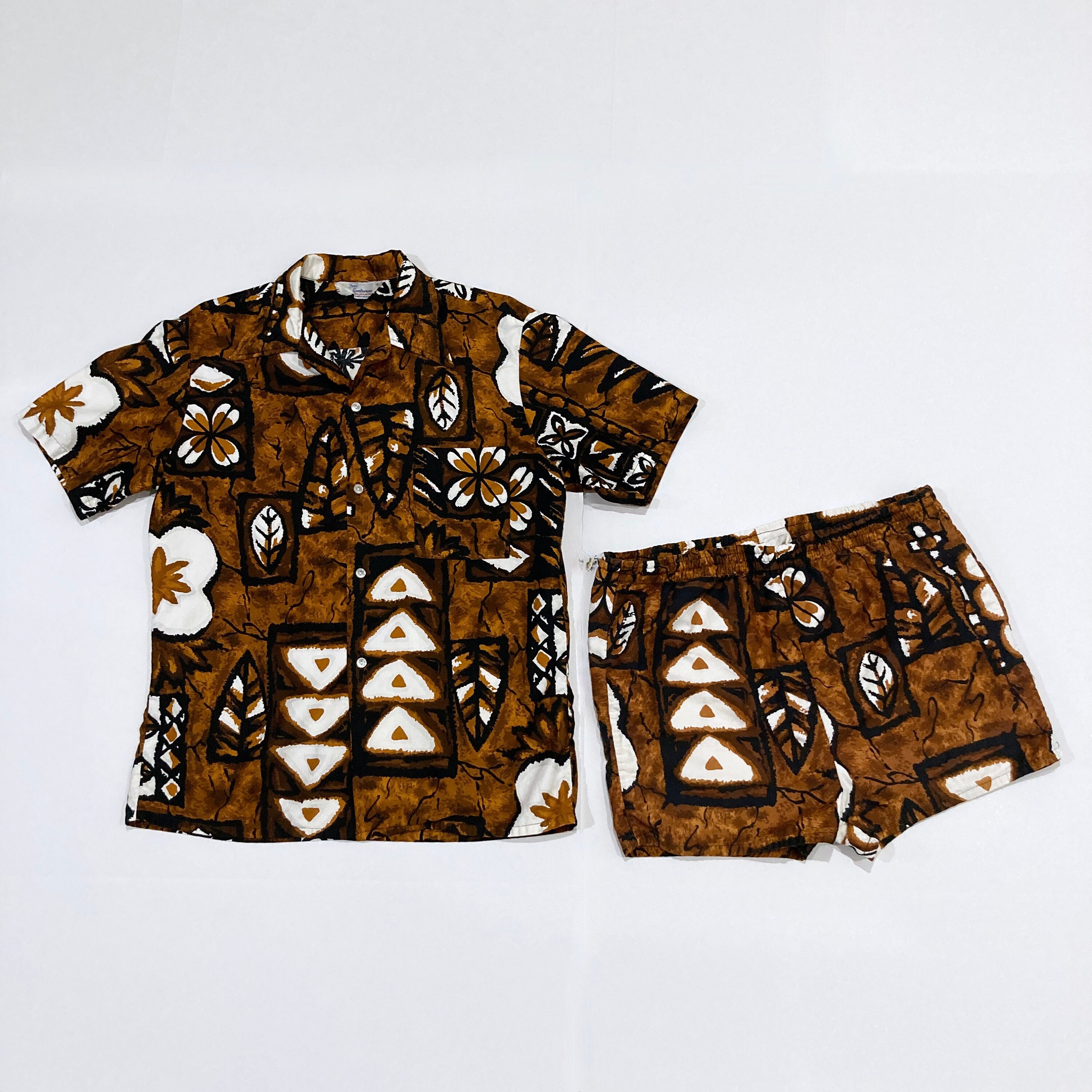 トップス 60s 70s Sears swim wear cuba shirts Sears Hawaiian Shirt and Shorts Set - Vintage 1960's Cabana