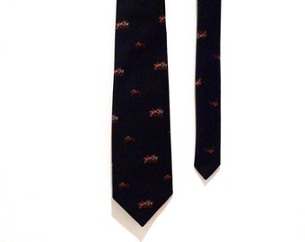 Equestrian Horses Tie by Rooster 1970s Vintage English Running and Jumping Horses with Rider Necktie / All Over Print / VTG Retro