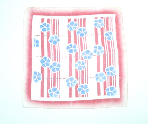 White Nylon Chiffon Scarf with Flowers and Stripe… - image 2