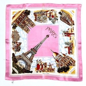 Paris France Souvenir Scarf - Vintage 1960's Eiffel Tower, La