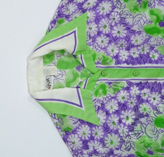 Vera Blouse - Purple and Green Floral Print 60s 7… - image 5