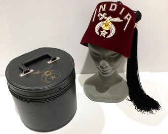 Shriner Fez India Temple Masonic Cap Hat With Tassel and Case