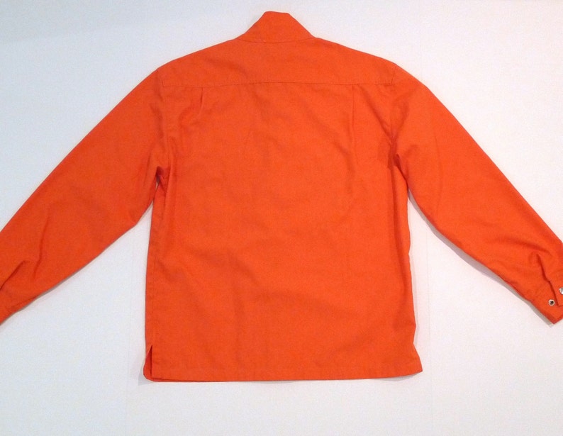Obermeyer Western Shirt Jacket 1980s Vintage Decorative Metal Pearl Snap Ski Shirt with banded collar Orange Lightweight Overshirt VTG