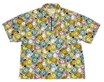 Game Board Money Pullover Shirt - Vintage 1990's, Casino Party / Quarter Zip / Men's Size XL / Boxy, Quarter Zip Top - Play Money Print