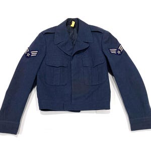 Blue Wool Military Cropped Jacket - Korean War - Vintage