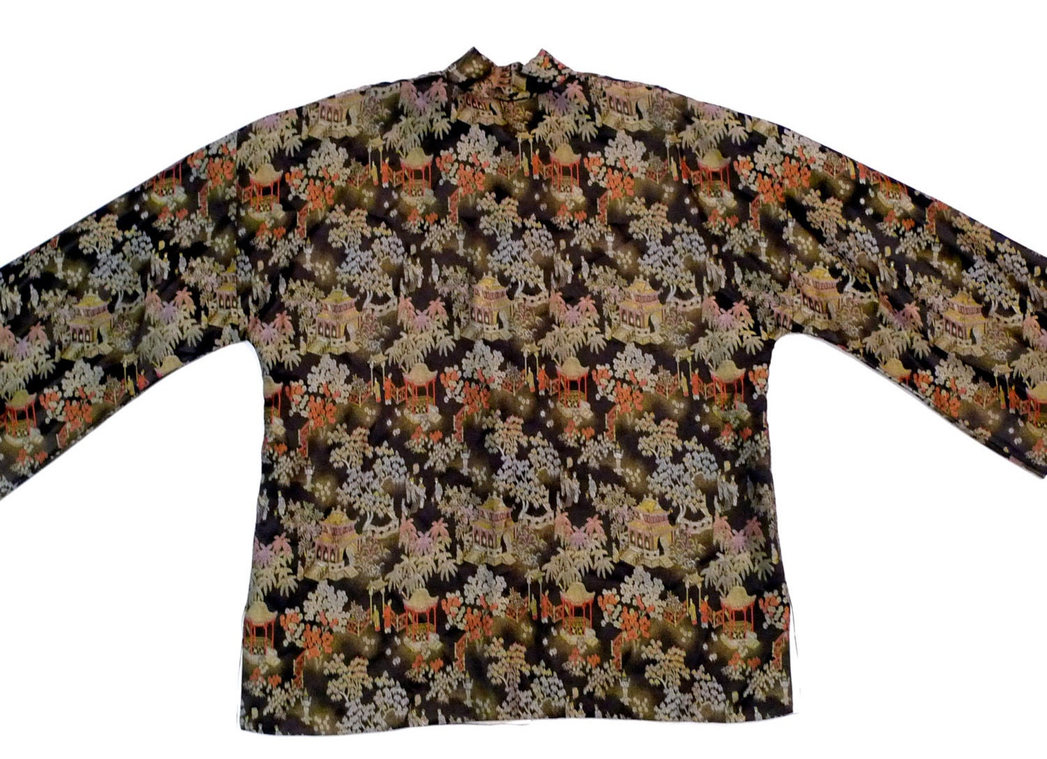Chinese Brocade Jacket 1950s Vintage Black Tapestry Mandarin
