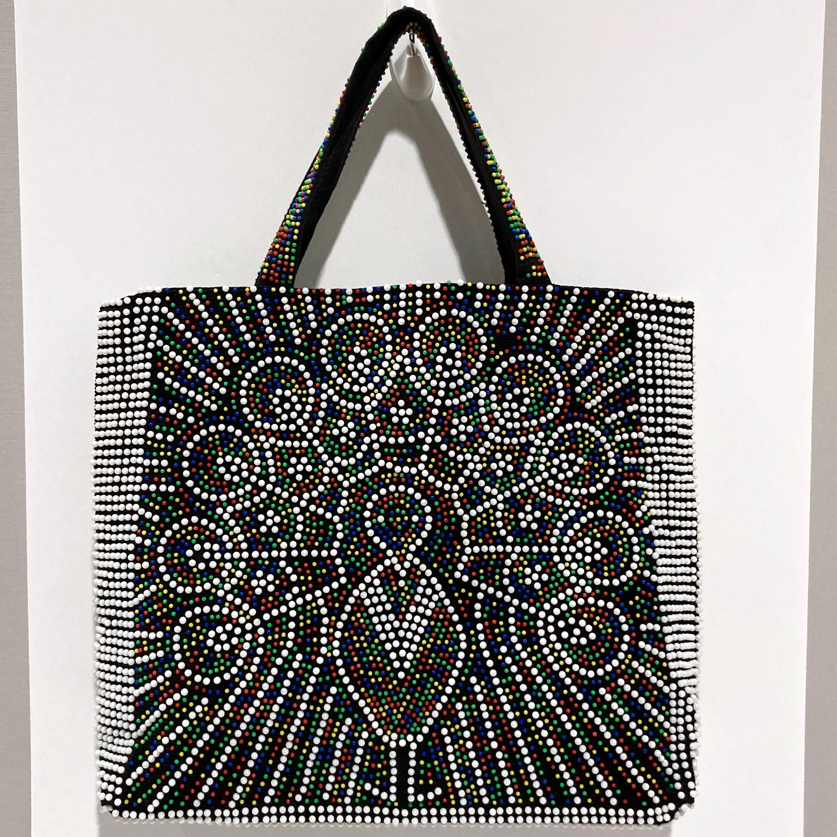 Beaded Peacock Purse - Vintage 1960s to 70's Mod Candy Dots