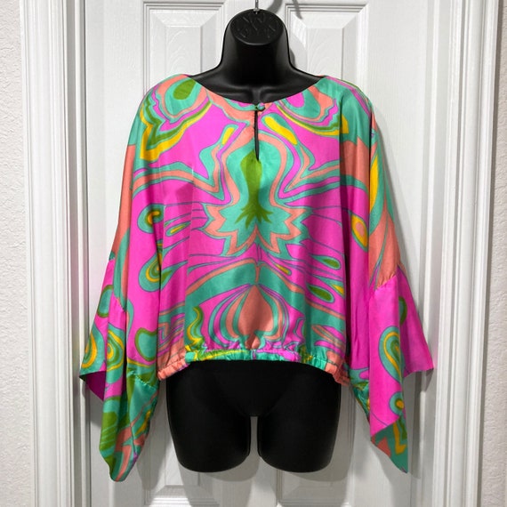 Psychedelic Cropped Silk Blouse by Eddy George Vi… - image 1