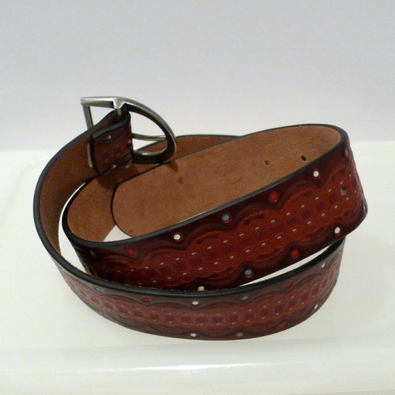 Antique Stamped & Carved Western Leather Belt Straps