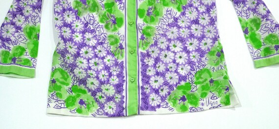 Vera Blouse - Purple and Green Floral Print 60s 7… - image 3