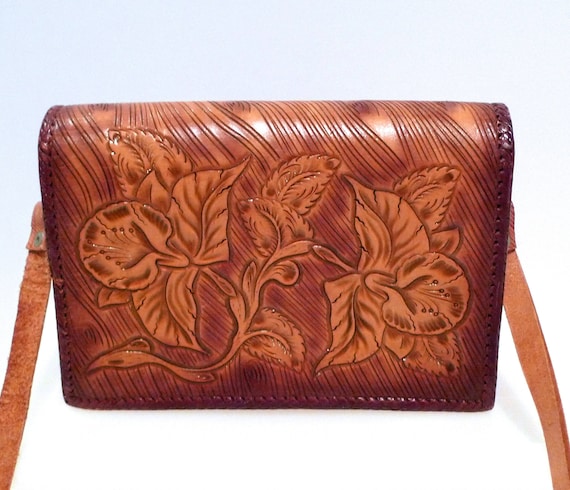 Tooled Leather Bag with Horse Corral Scene 1960s … - image 2