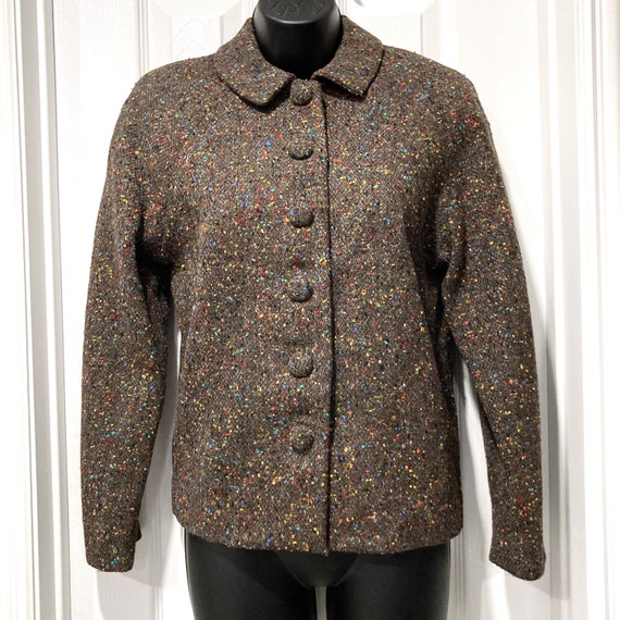 Tweed Jacket - Brown with Multicolor Confetti Woo… - image 2
