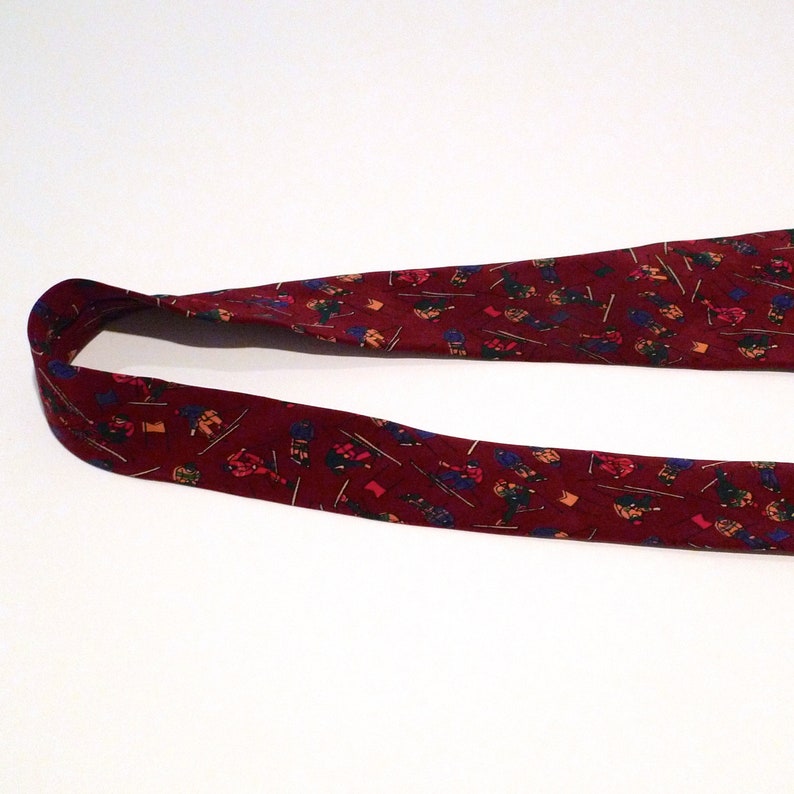 Ted Lapidus Tie 1980s Vintage Snow Skiing Silk Necktie Skier Winter Sports Neckwear Downhill Racing with Flags VTG Retro