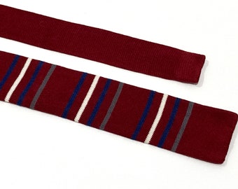 Ivy Prepster Knit Necktie with Square End - Red, White and Blue Men's Tie - Vintage 90s / Preppy / Vertical Stripes / Soft Cotton / Yacht