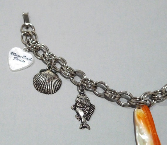 Miami Beach Florida Seashell Charm Bracelet 1960s… - image 3