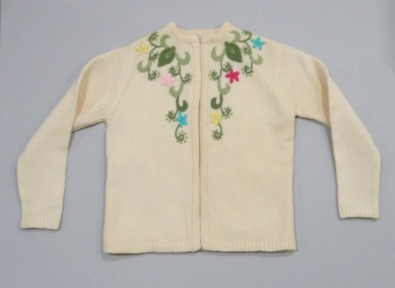 Open Front Embroidered Floral Cardigan 1950s 1960… - image 1