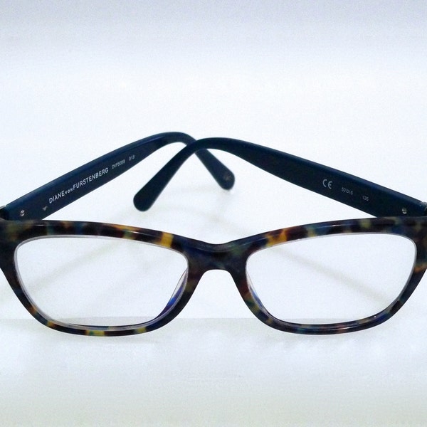 DVF Diane von Fürstenberg Eyeglasses with case Vintage Plastic Eye Glasses Frames / Y2K Spectacles / 313 Teal Tortoise Turtle Color Frames