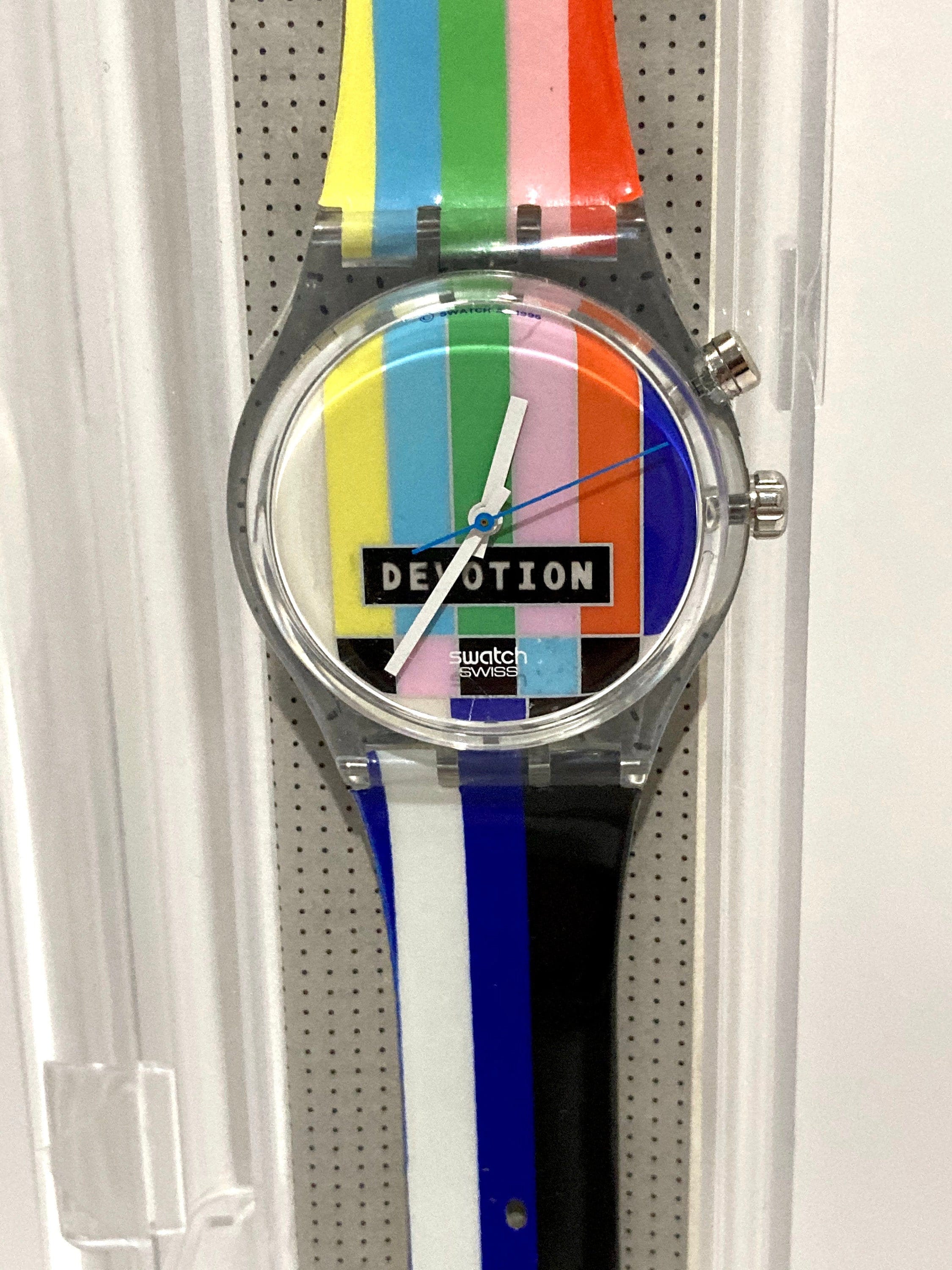 Swatch Watch Devotion Rainbow Striped Vintage 1996 Quartz Gent