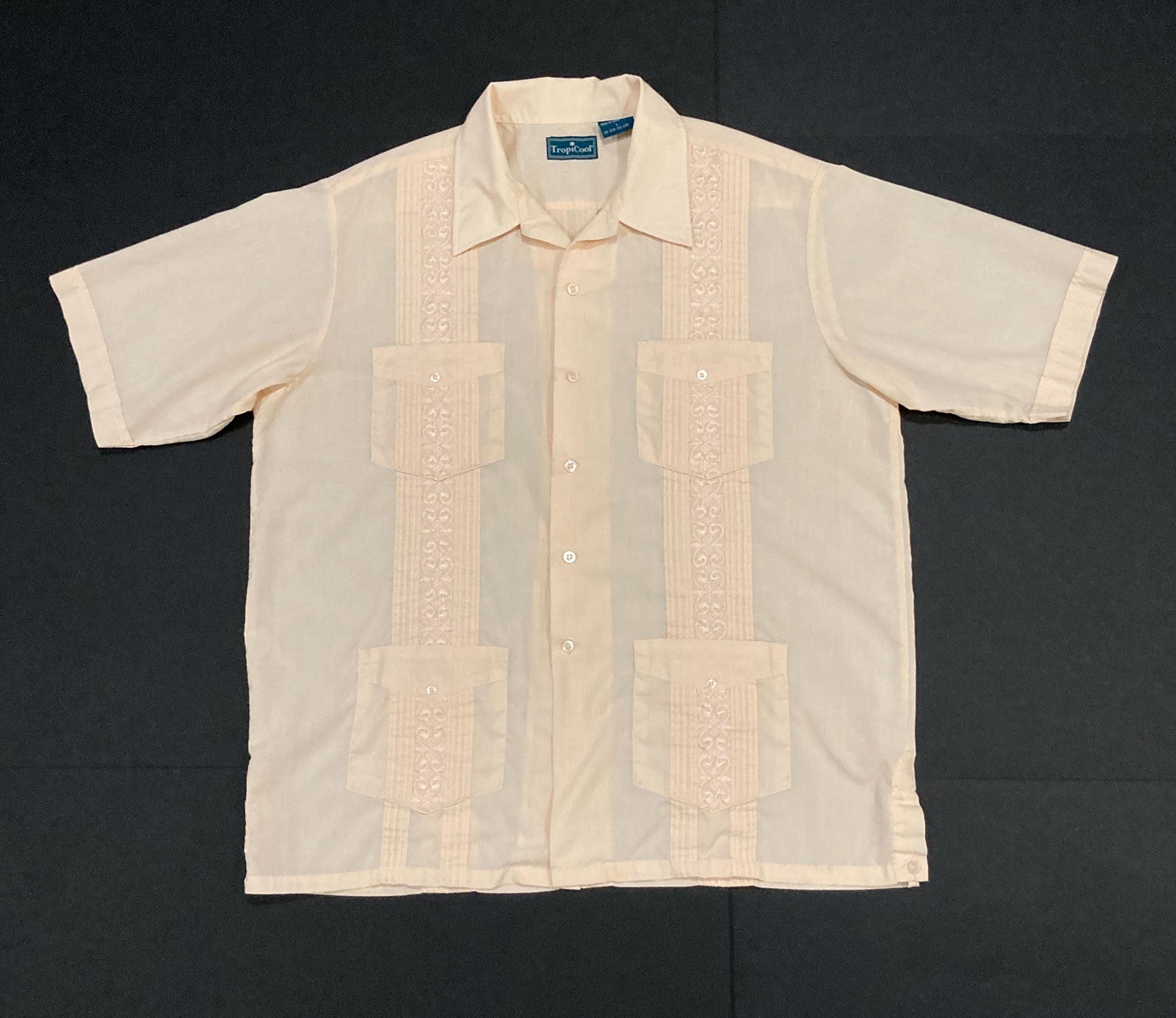 TropiCool GUAYABERA SHIRT キューバシャツ Guayabera Shirt by Tropicool - Vintage 1990s Mens Size Large