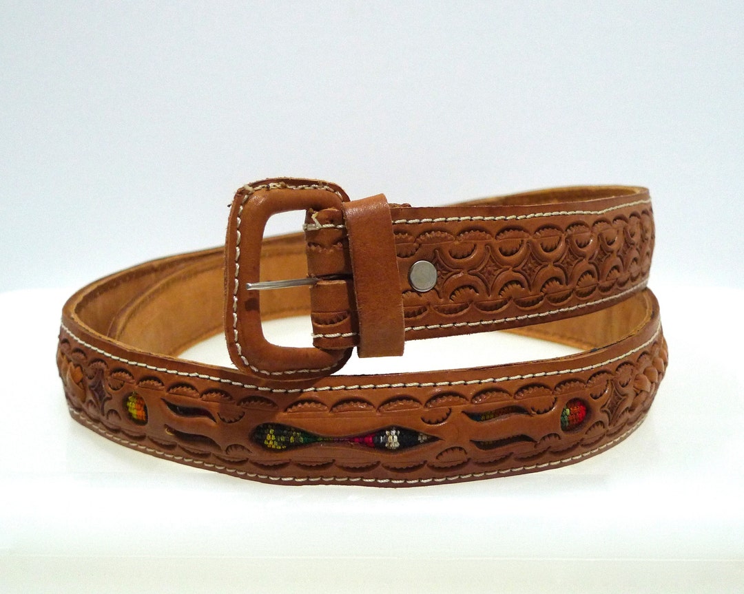 Guatemala Tooled Leather With Textiles Belt 80s 90s Vintage - Etsy
