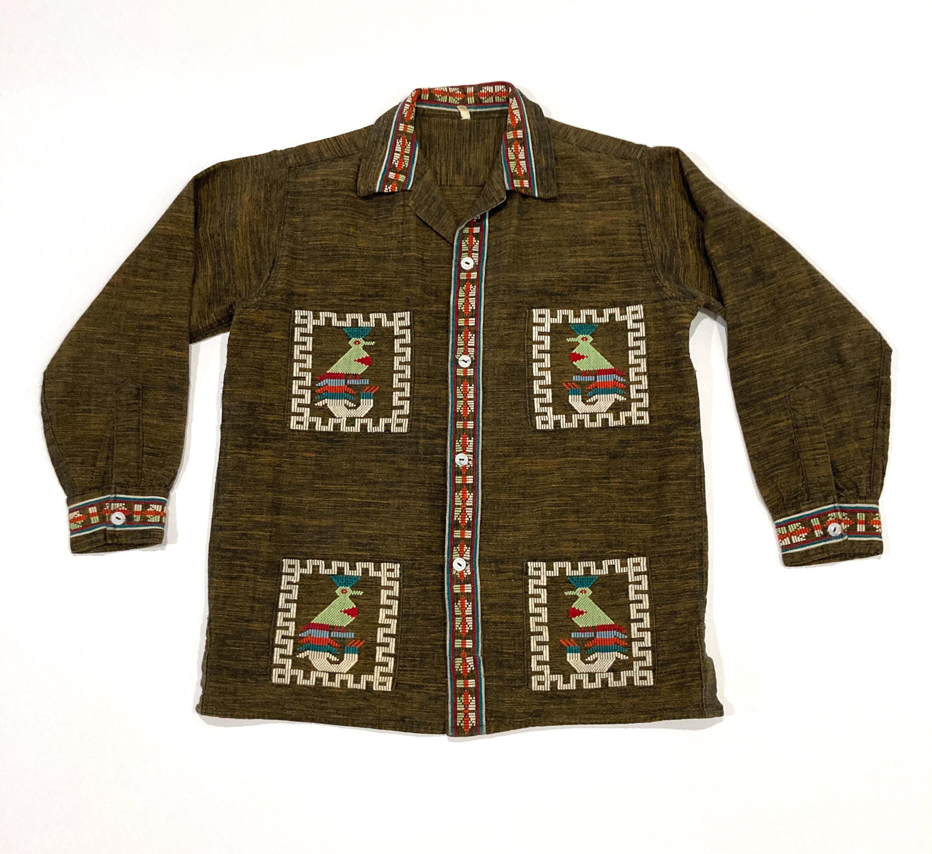 Guatemalan Shirt Jacket With Quetzel Embroidery - Vintage 1970s 