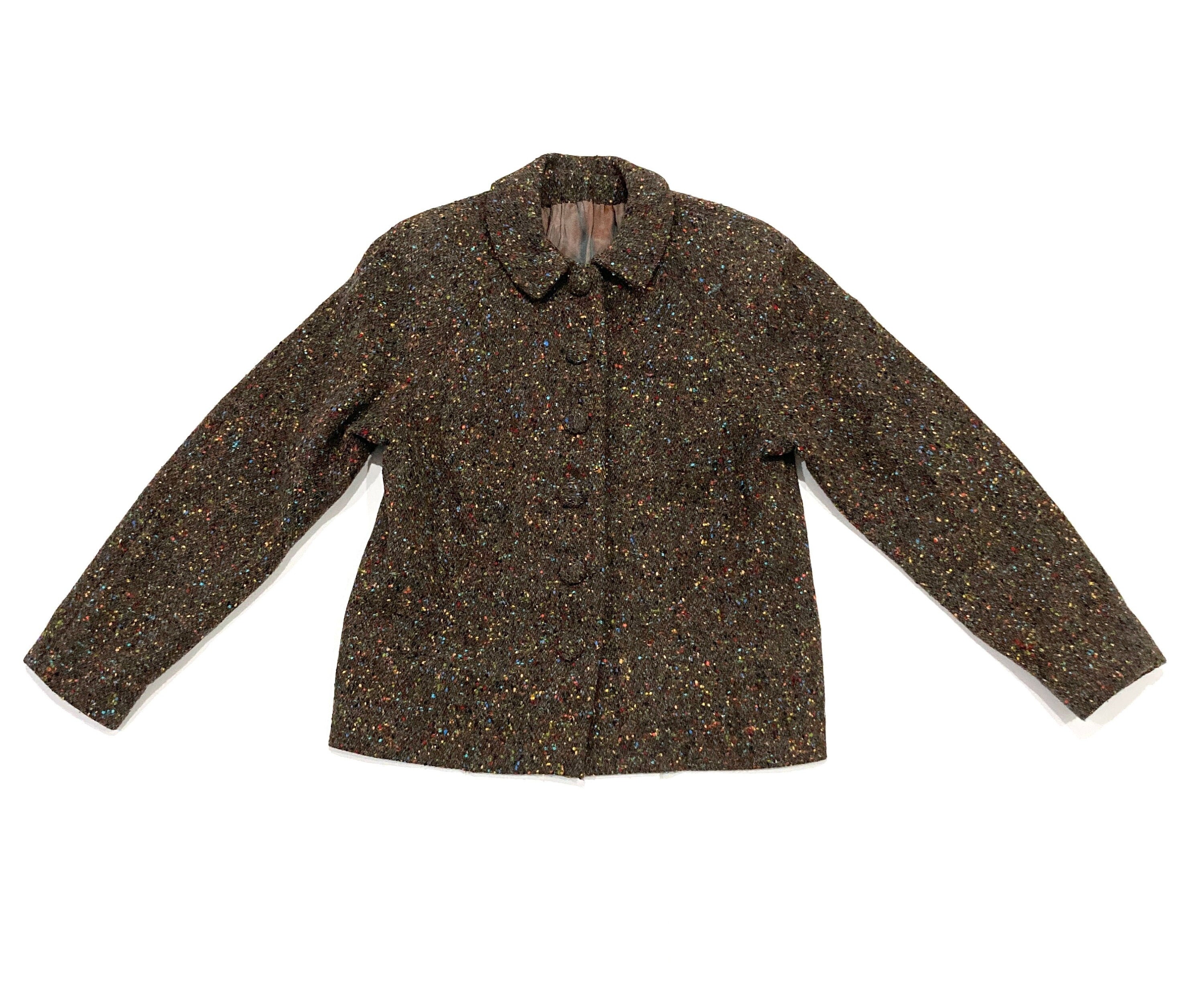 Tweed Jacket - Brown With Multicolor Confetti Wool Vintage 1950's