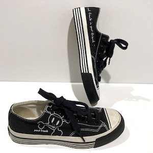 Paul Frank x Keds - Skurvy Skull & Crossbones - PRO-Keds Vintage 2000&#39;s Mens Size 7.5, Women&#39;s 9 Black Canvas Striped Platform Sneakers