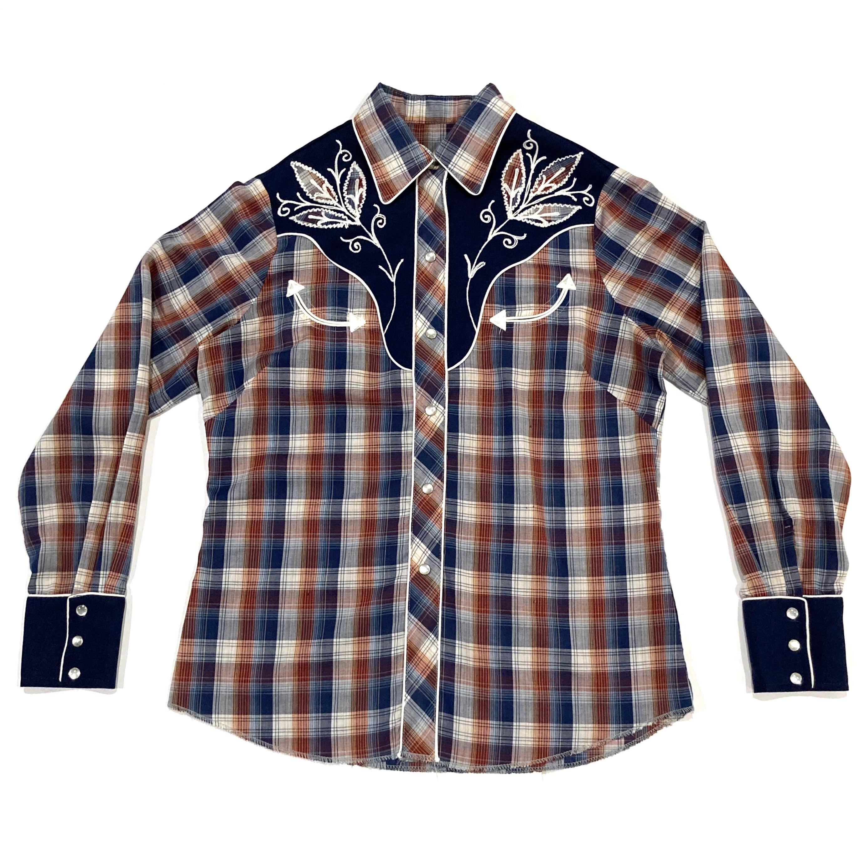 H Bar C Pearl Snap Plaid Shirt 1970s - Vintage California