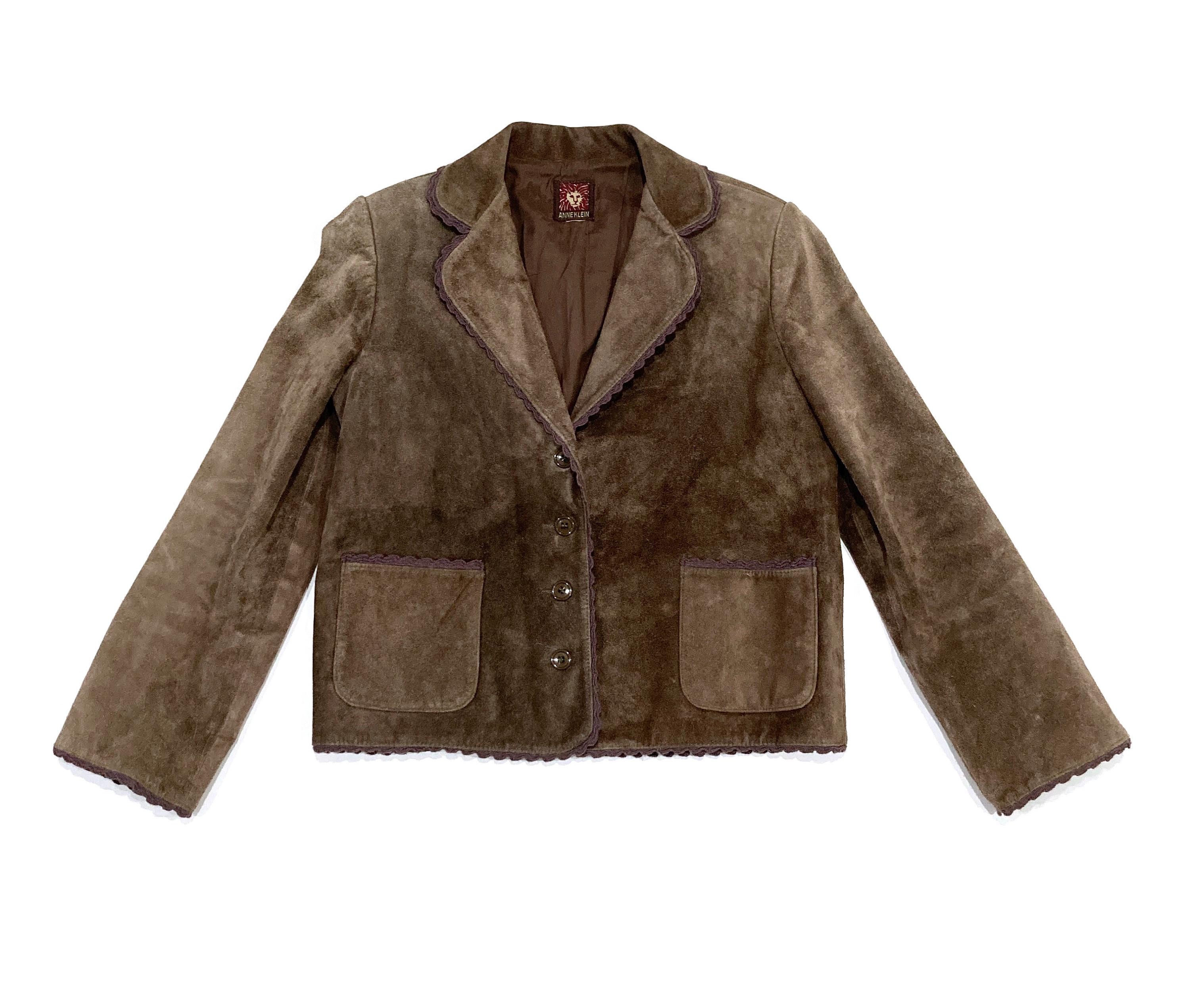Anne Klein Suede Jacket With Lace Trim Vintage 1970's Size Medium
