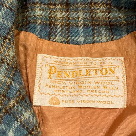 Pendleton Plaid Jacket 1960's Vintage Blue & Brow… - image 4