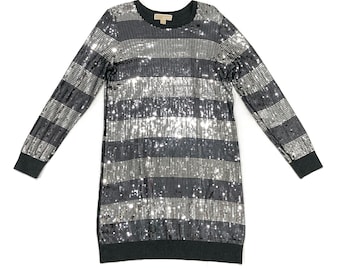 Sequined Striped Dress Michael Kors - Gray and Silver Sequin Pullover Tunic  / Lightweight Knit Stripe Dress / Shimmering Women's Size M to L - Etsy