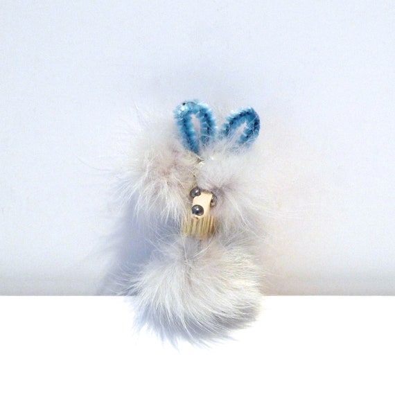 Poodle Pin 1950s - Real Fur Vintage Fluffy White … - image 1