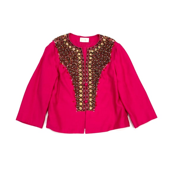 Neiman Marcus Bright Pink Jacket With Rhinestones, Beads and