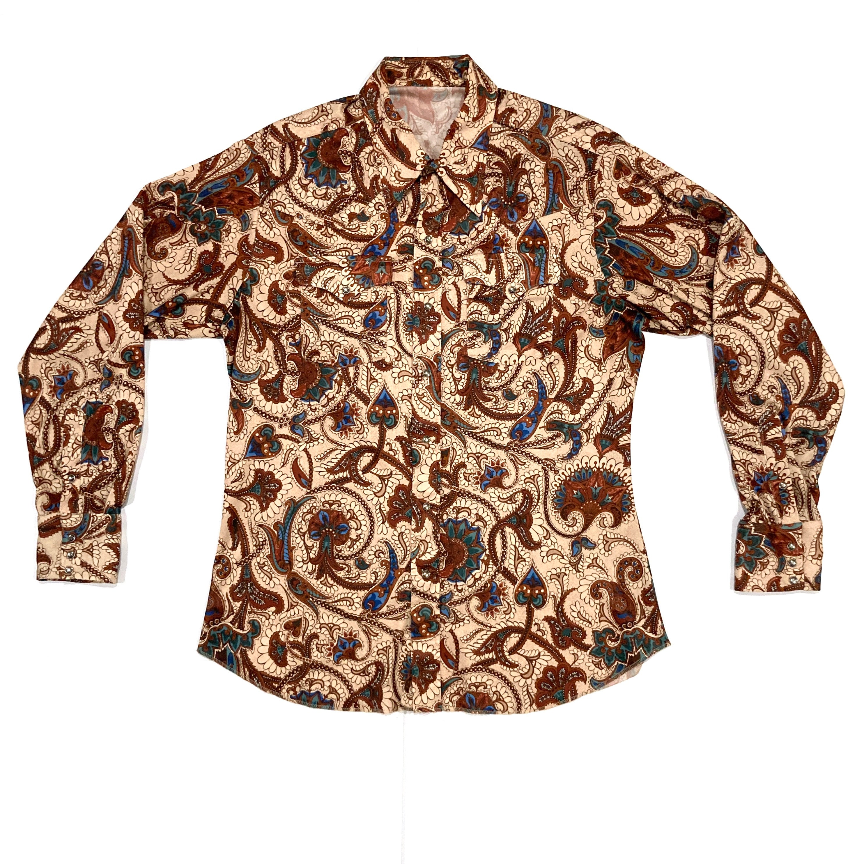 Paisley Western Shirt - 1970's Polyester Pearl Snaps Long Sleeve