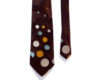 Polka Dot Tie 1970s Vintage Tonino Firenze Cravat Dotted Mens Necktie Abstract Blue White Yellow Gold Spots Polyester Wide Tie Circles Crazy