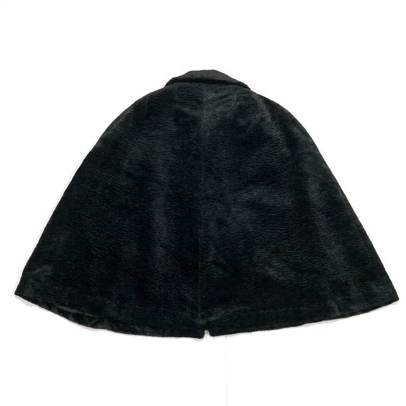 Black Faux Fur Cape with Rhinestone Button - Vint… - image 2