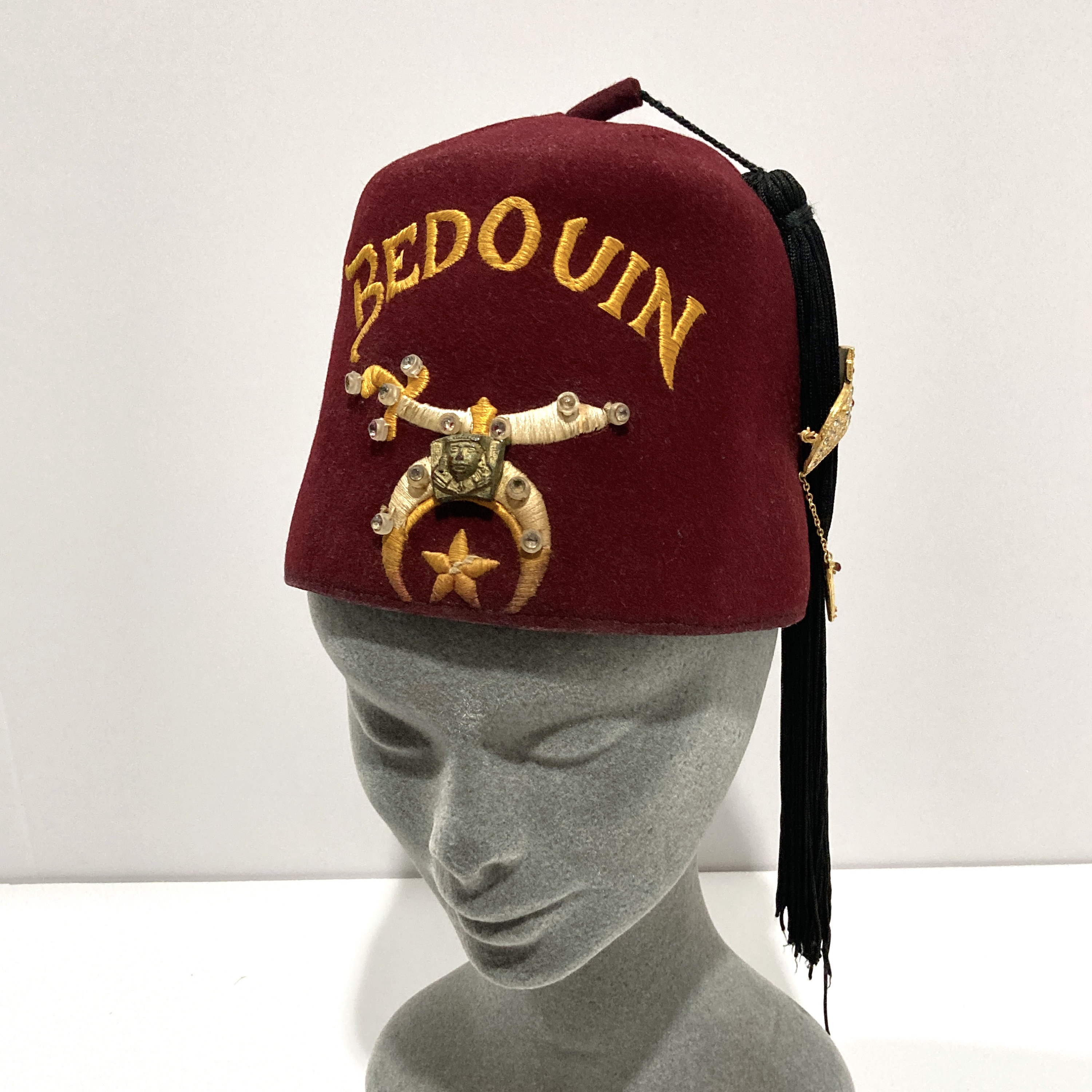 帽子 40s Fez Hat Freemason Schreiner Shriner Fez Bedouin Temple Masonic Cap Hat With Tassel - Vintage